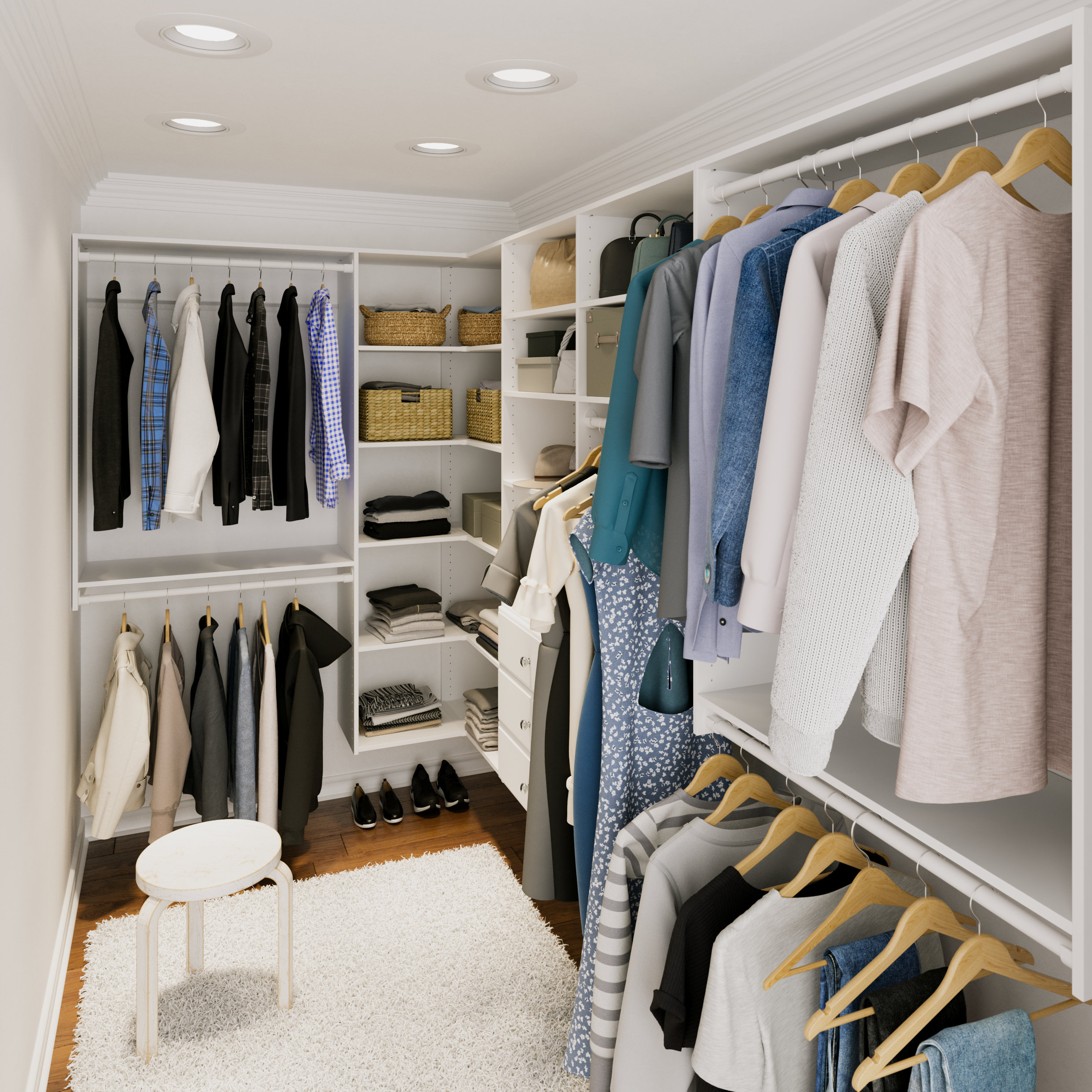 Dotted Line™ Grid 65" W 113" W Corner Closet System (Can be Cut to